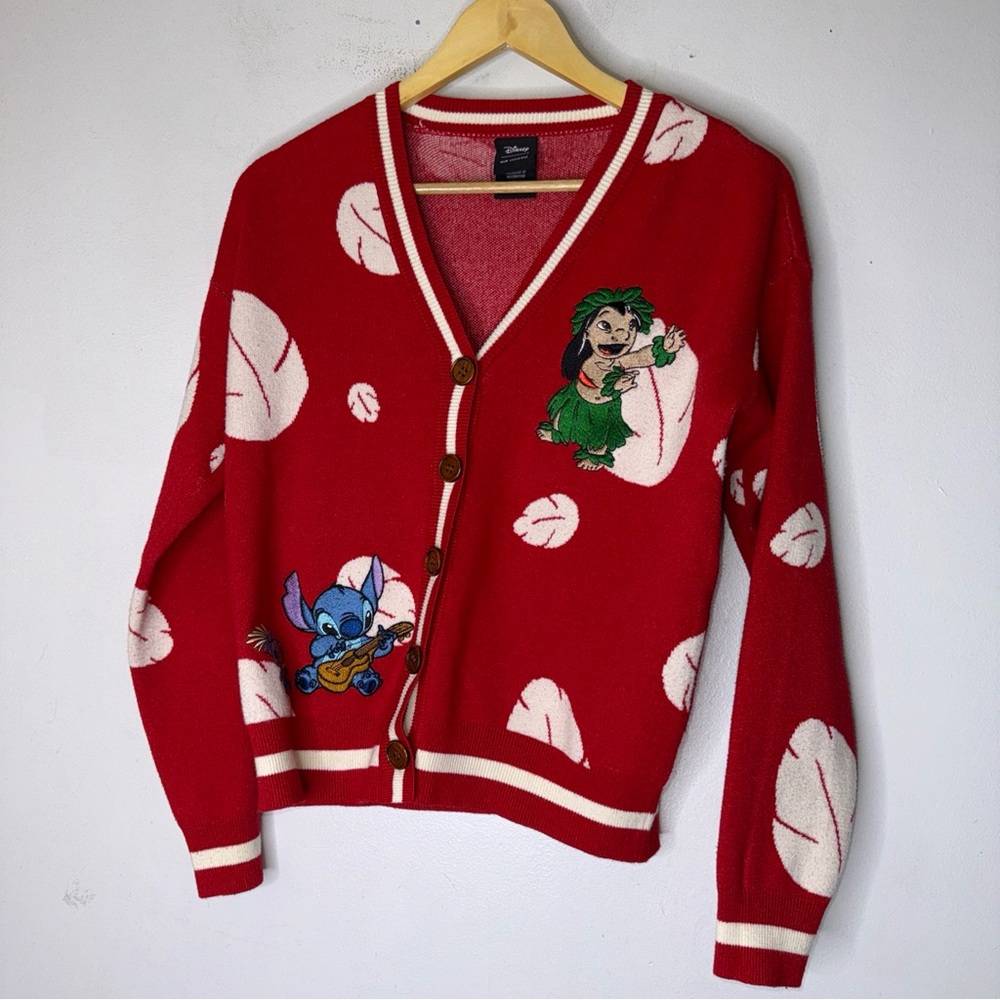 disney lilo‎ stitch Red Button Down Knit Cardigan Boxlunch Small